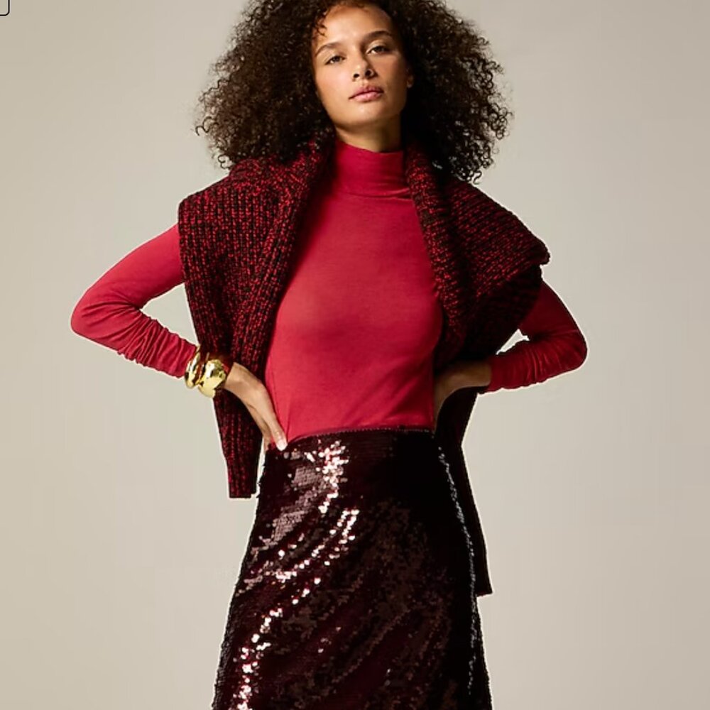 NEW NWT J. Crew Tissue crepe turtleneck Color: Berry Sangria